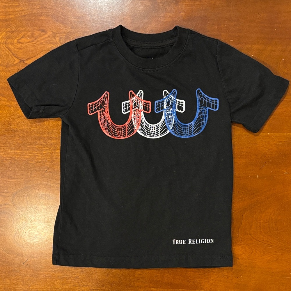 True Religion Kids Black‎ Tee with Red, White, and Blue Graphic